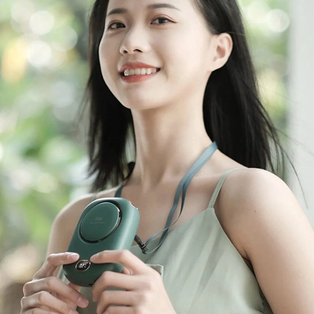 Portable Hanging Neck Fan Mini Wearable Sport Fan 3 Speed USB Rechargeable Green - Picture 3 of 13